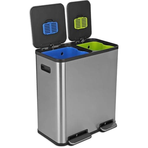 Simpli-Magic 18.5-Gallon Dual-Compartment Stainless Steel Step Trash Can