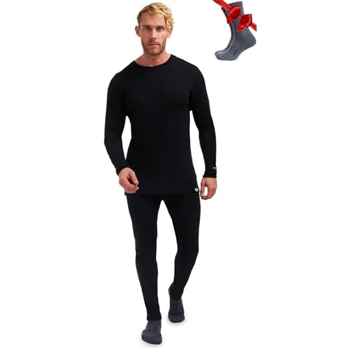 Merino.tech 100% Superfine Merino Wool Thermal Base Layer Set with Socks