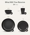 Quatish 24-Piece Unbreakable Plastic Plates and Bowls Set for 6, Black