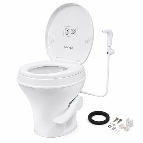 SEAFLO RV Toilet with Sprayer Attachment, 18.4-Inch Height, Elongated
