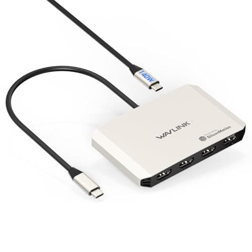 WAVLINK Quad Monitor Adapter with Four 4K HDMI Outputs and 140W Input