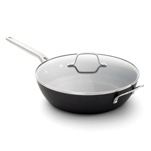 Calphalon 12-Inch Hard-Anodized Jumbo Frying Pan with Glass Lid and Extra High Capacity