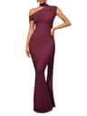 CurvySweet Isolde One-Shoulder Mesh Ribbon Ruched Maxi Dress with Built-In Bra