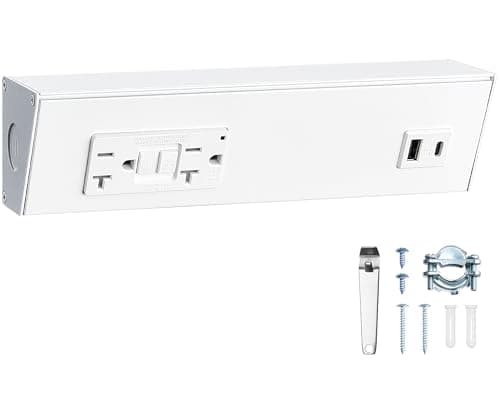 SURAIELEC 9-Inch Compact Hardwired Under Cabinet Power Strip with 20A GFCI