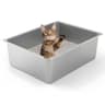 Kirecoo Large High-Sided Open-Top Stainless Steel Cat Litter Pan (23.4 x 15.5 In)