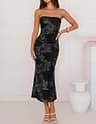 ZESICA Strapless 3D Floral Bodycon Mesh Tube Midi Party Dress for Cocktail Events