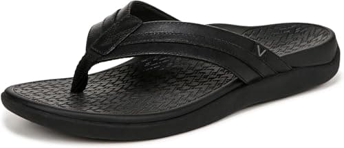 Vionic Mens Tide II Biomechanical Orthotic Flip Flop with Premium Leather Trim