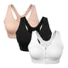 Women's Zip-Front Wireless Racerback Post-Surgery Active Yoga Sports Bra 3-Pack