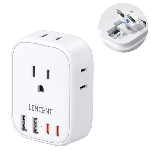 Lencent Foldable European Power Adapter with 4 AC Outlets and 4 USB Ports