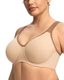 HSIA Outside Underwire Racerback Full Coverage Sports Bra, Light Beige