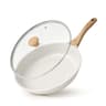 Sensarte Nonstick Ceramic Frying Pan with Tempered Glass Lid and Wood Handle
