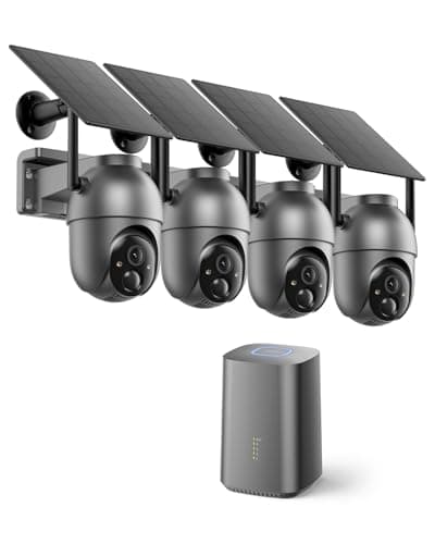 SEHMUA 4MP Solar Wireless PTZ Security Camera System with Live View, 4-Camera Kit