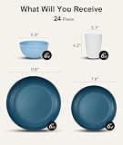 Quatish 24-Piece Unbreakable Plastic Plates and Bowls Dish Set for 6, Blue