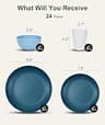 Quatish 24-Piece Unbreakable Plastic Plates and Bowls Dish Set for 6, Blue