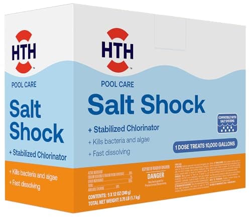 HTH 52047 Swimming Pool Care Salt Shock, Stabilized Chlorinator, 5 x 12oz Packets