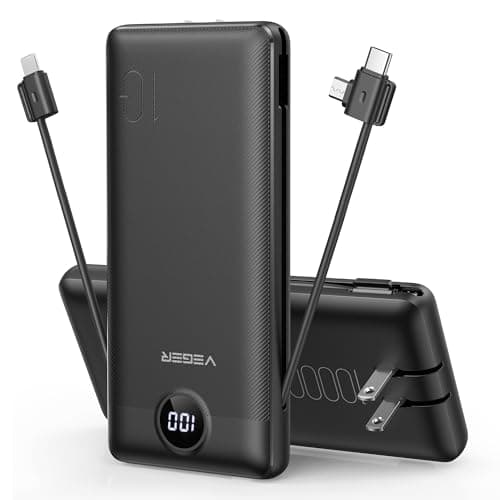 VEGER All-in-One 10000mAh Portable Power Bank with AC Plug and Built-In Cables