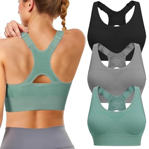High-Impact Plus Size Padded Racerback Sports Bra 3-Pack for Gym and Yoga