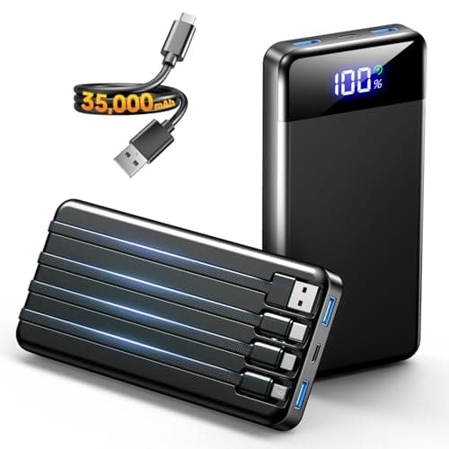 SABANI 35000mAh High-Capacity Compact Power Bank with 4 Built-In Charging Cables