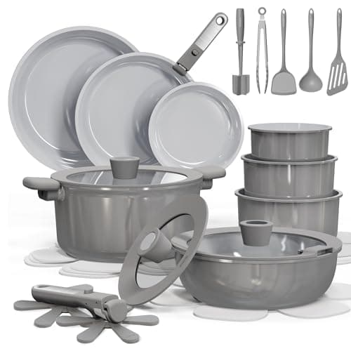 CAROTE 27-Piece Detachable Handle Ceramic Non-Toxic Cookware Set