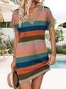 WIHOLL Short Sleeve V-Neck Hawaiian Travel Midi Dress with Relaxed Flowy Fit