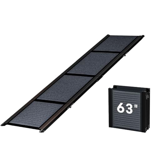 HBTower 63-Inch Premium Aluminum Alloy Folding Dog Ramp for Cars with Anti-Slip Rug