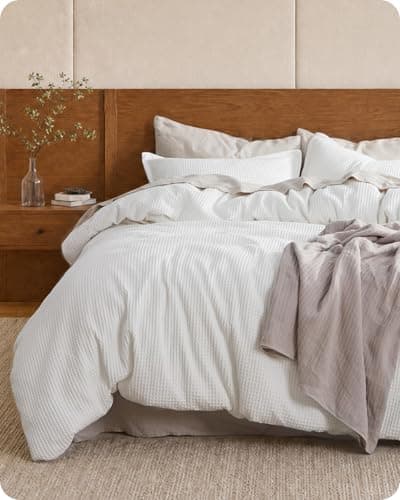 Bedsure Cotton Waffle Weave Oversized King Duvet Cover Set, 120" x 98"