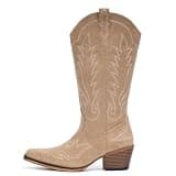 Fioralie Women's Suede Embroidered Mid Calf Cowgirl Boot with Snip Toe