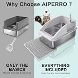 XL Enclosed Stainless Steel Cat Litter Box with High Sides, Litter Mat and Scoop