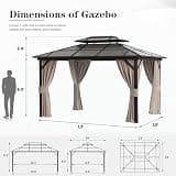 YOLENY 10x13 ft. Polycarbonate Double Roof Hardtop Gazebo with Curtains