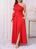 Ekaliy One-Shoulder A-Line Flowy Formal Maxi Dress with Integrated Side Pockets