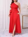 Ekaliy One-Shoulder A-Line Flowy Formal Maxi Dress with Integrated Side Pockets
