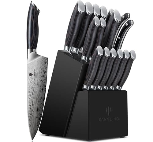 SANMEIHO 16-Piece Premium Powder Metallurgy Steel Kitchen Knife Block Set