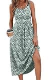 WIHOLL Sleeveless Scoop Neck Flowy Midi Dress with High Empire Waist and Pockets