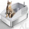 XL Enclosed Stainless Steel Cat Litter Box with High Sides, Litter Mat and Scoop