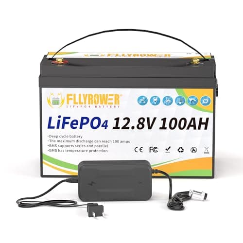 Fllyrower 12V 100Ah LiFePO4 Deep Cycle Marine Battery System With Included Charger
