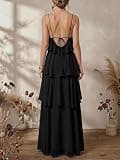 SOLY HUX Ruffle Layered Halter Backless Flowy Maxi Dress for Formal Summer Galas