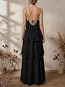 SOLY HUX Ruffle Layered Halter Backless Flowy Maxi Dress for Formal Summer Galas