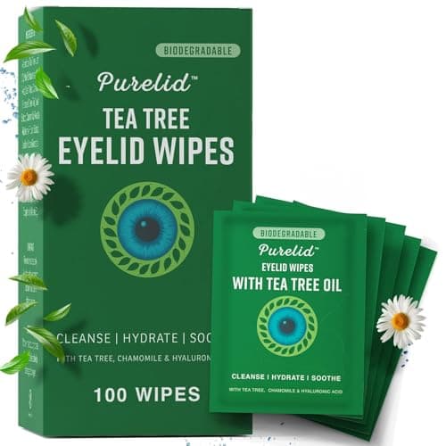 PURELID 100-Count Tea Tree Eyelid Wipes with Hyaluronic Acid and Aloe Vera