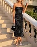ZESICA Strapless 3D Floral Bodycon Mesh Tube Midi Party Dress for Cocktail Events