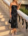 ZESICA Strapless 3D Floral Bodycon Mesh Tube Midi Party Dress for Cocktail Events