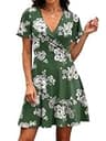 Rumia Casual Wrap V-Neck Flutter Ruffle Short Sleeve A-Line Mini Sundress