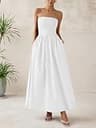 PRETTYGARDEN Strapless Maxi Tube Top Dress with Flowy Tencel Skirt