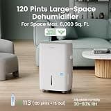 Waykar 120-Pint Energy Star Smart Dehumidifier with Continuous Drain