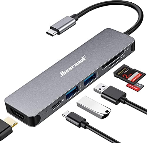 Hiearcool 7-in-1 USB-C Hub Adapter with Dual SD/TF Card Readers & 100W PD
