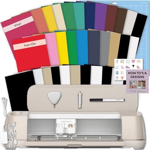 Cricut Maker 4 Beginner Starter Kit with Assorted Vinyl, Iron-On & Basic Tools