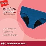 Hanes Comfort Period Hipster Panties, Cotton-Rich Moderate Leak Protection 6-Pack
