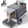 FURTIME XL Stainless Steel Cat Litter Box with 135-Degree Flip-Top Hood