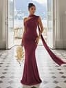 CurvySweet Isolde One-Shoulder Mesh Ribbon Ruched Maxi Dress with Built-In Bra