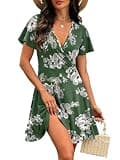 Rumia Casual Wrap V-Neck Flutter Ruffle Short Sleeve A-Line Mini Sundress