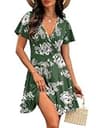 Rumia Casual Wrap V-Neck Flutter Ruffle Short Sleeve A-Line Mini Sundress